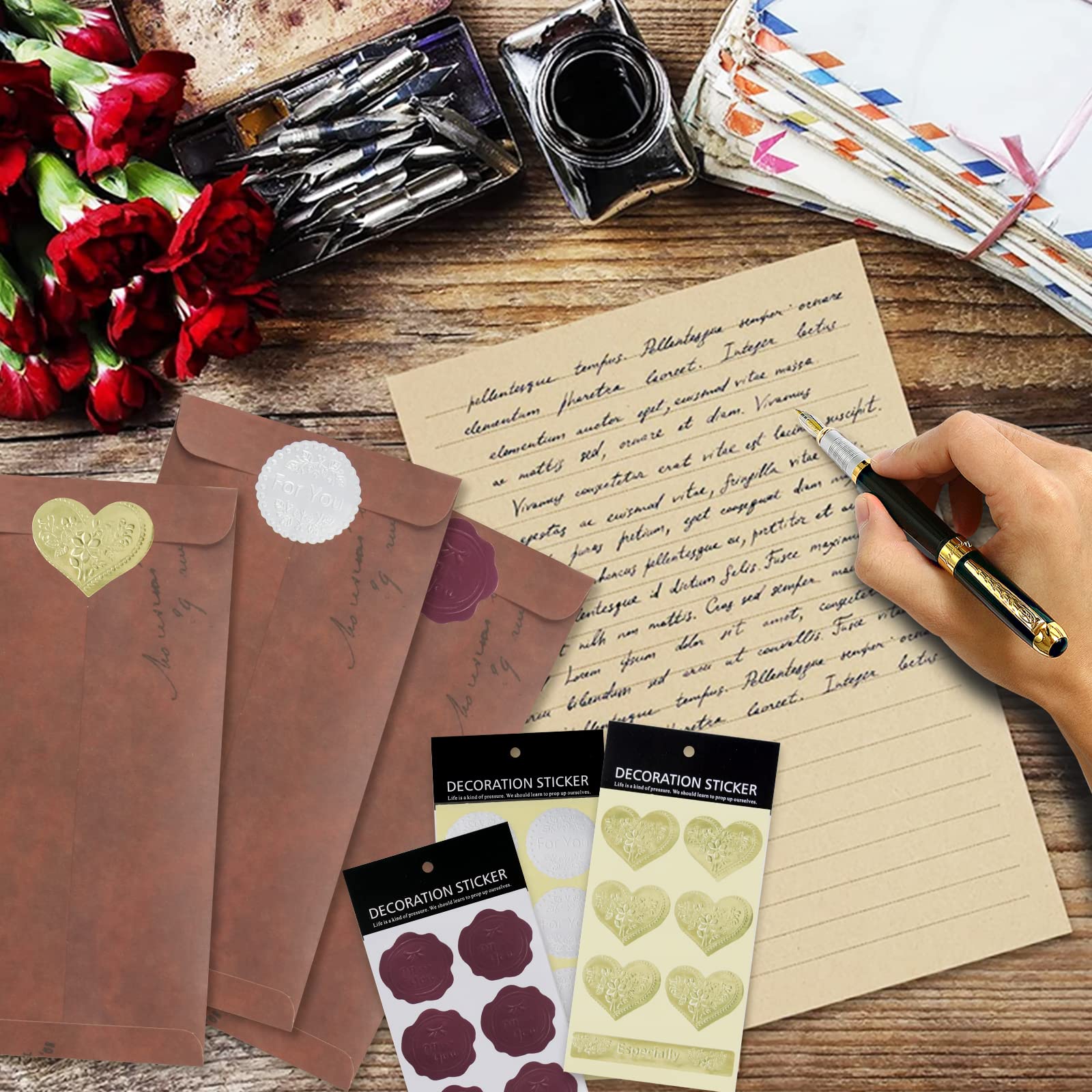 Vintage Carta da Lettere Set 50 Pezzi con Buste e Adesivi Sigillanti