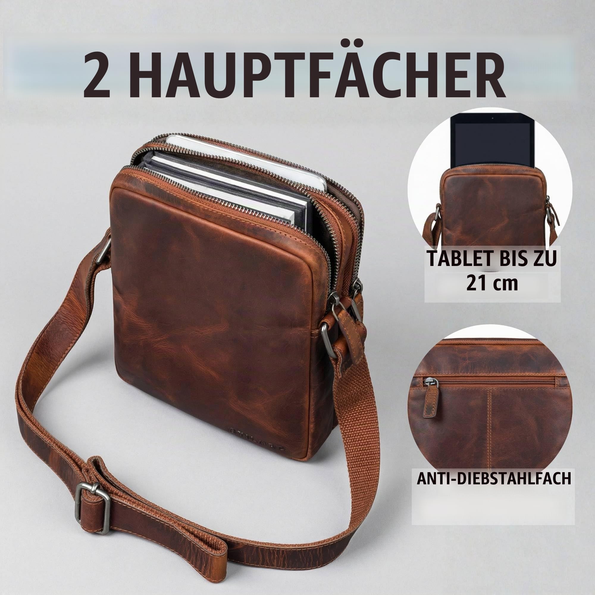 STILORD "Zander Kleine Leder Umhängetasche Herren Schultertasche Echt Leder-Tasche - Crossbody Bag Herrentasche zum Umhängen Messenger Bag Männerhandtasche für 8” Tablet Farbe:schwarz