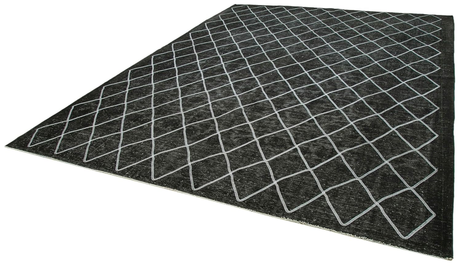 102 x 134 - 310 x 407 Cm Geometric Carpet Black Geometric Bohemian Wool Cotton Handmade Handknotted Vintage