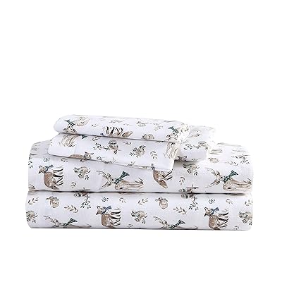 Eddie Bauer - Queen Sheets, Cotton Flannel Bedding Set, Brushed For Extra Softness, Cozy Home Decor (Woodlands Friends, Queen)