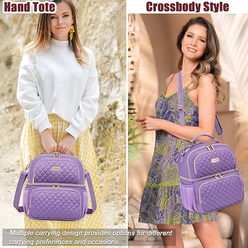 Miniatura 7 de Weitars Bolsa de almuerzo para mujer, lonchera de doble compartimento para mujer, bolsa de almuerzo para el trabajo, bolsa térmica térmica a prueba