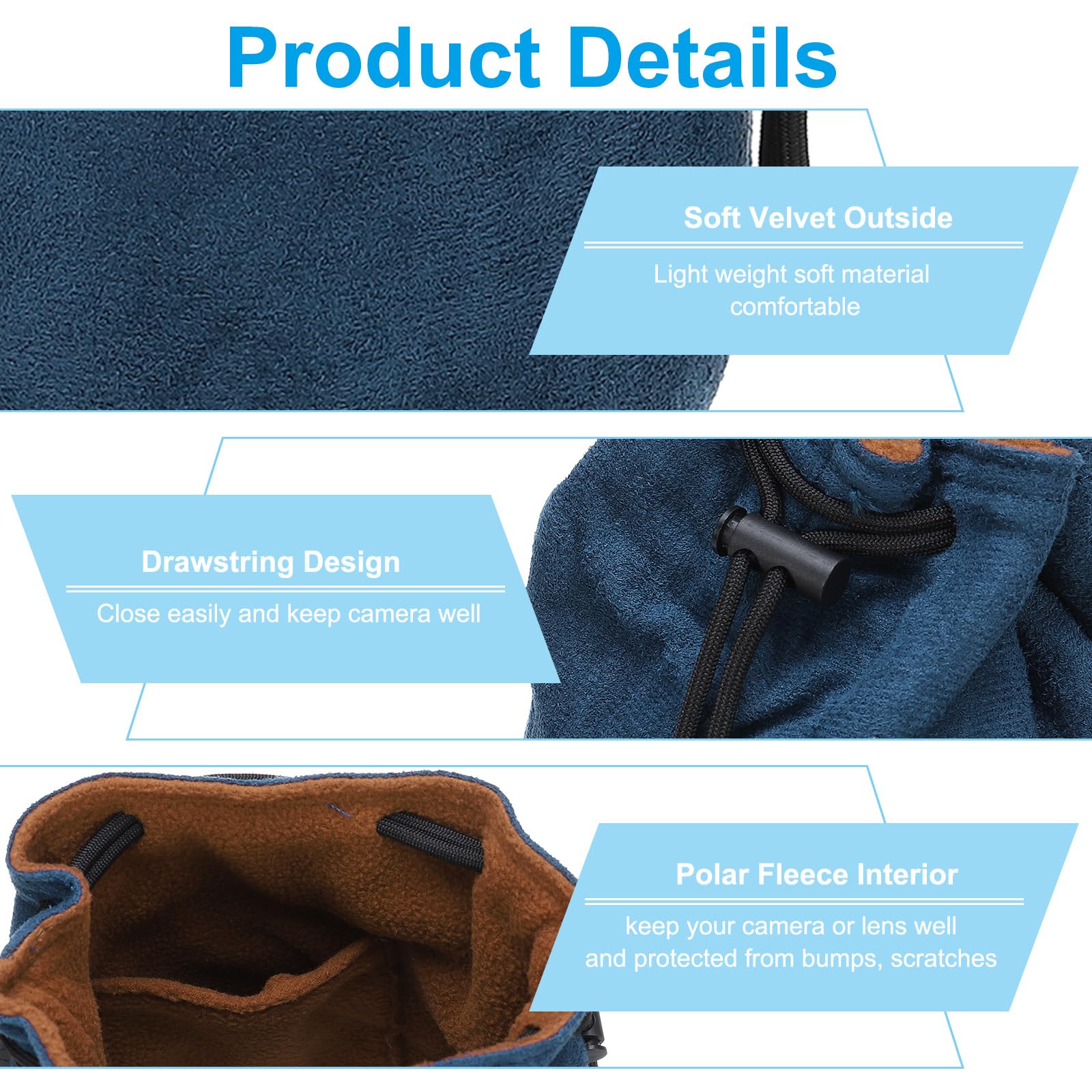 PATIKIL Pochette Souple pour Appareil Photo, Taille L, Étui de Protection Antichoc avec Cordon de Serrage en Flanelle Compatible avec Les Objectifs d'Appareil Photo Nikon, Bleu