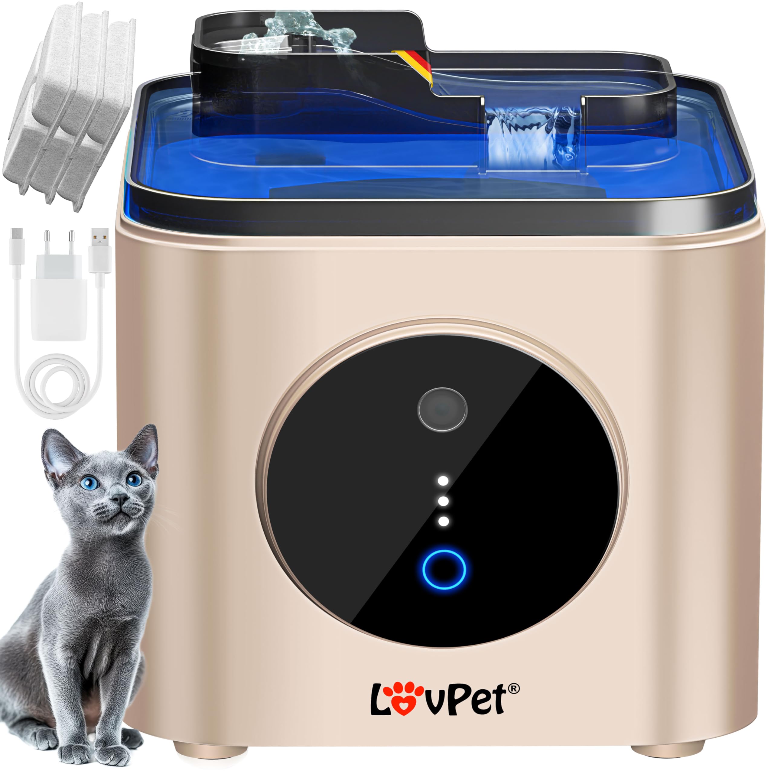 LOVPET® Katzenbrunnen Trinkbrunnen für Katzen 3,5L Wassertank & 3x Filter Automatischer Wasserspender Katzentrinkbrunnen mit Bewegungssensor Wasserbrunnen Doppel-Filtersystem Aktivkohle & Filtersteine