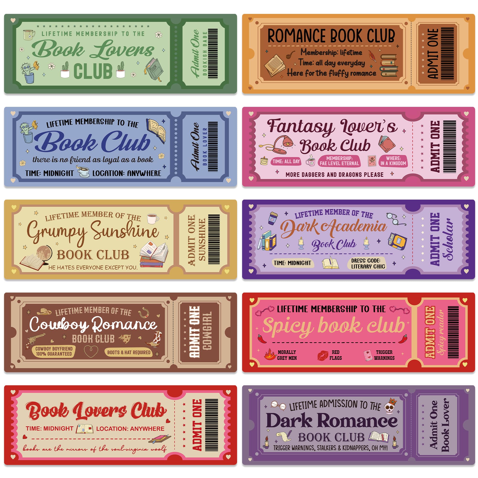 Personalized Bookmark Bulk Gifts - 100 Pcs Funny Book Club Ticket Paper Bookmarks for Women Men Books Lovers Fantasy Dark Romance Page Markers Accessories Bookish Gift for Birthday Christmas