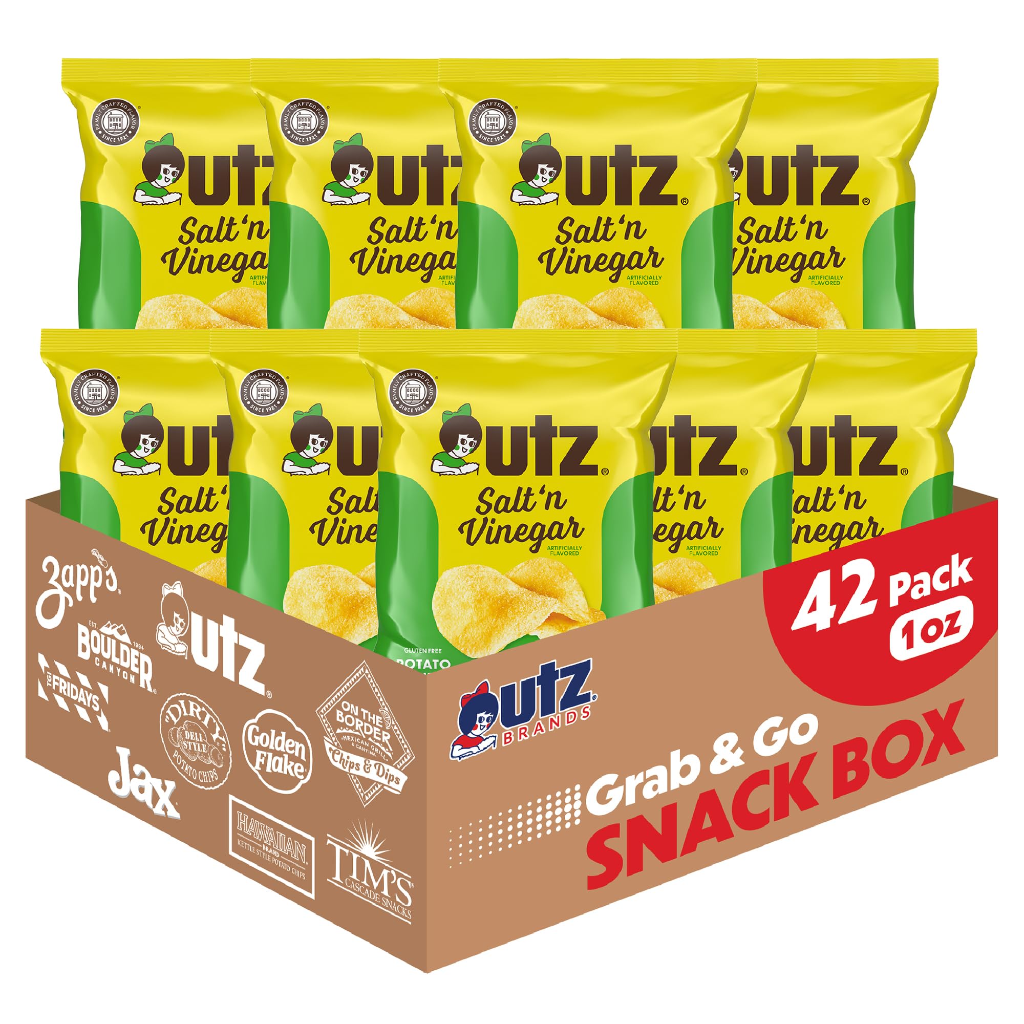 UtzSalt & Vinegar 1 oz. Bags, 42 Count Crispy Fresh Potato Chips, Crunchy Individual Snacks to Go, Cholesterol, Trans-Fat & Gluten Free