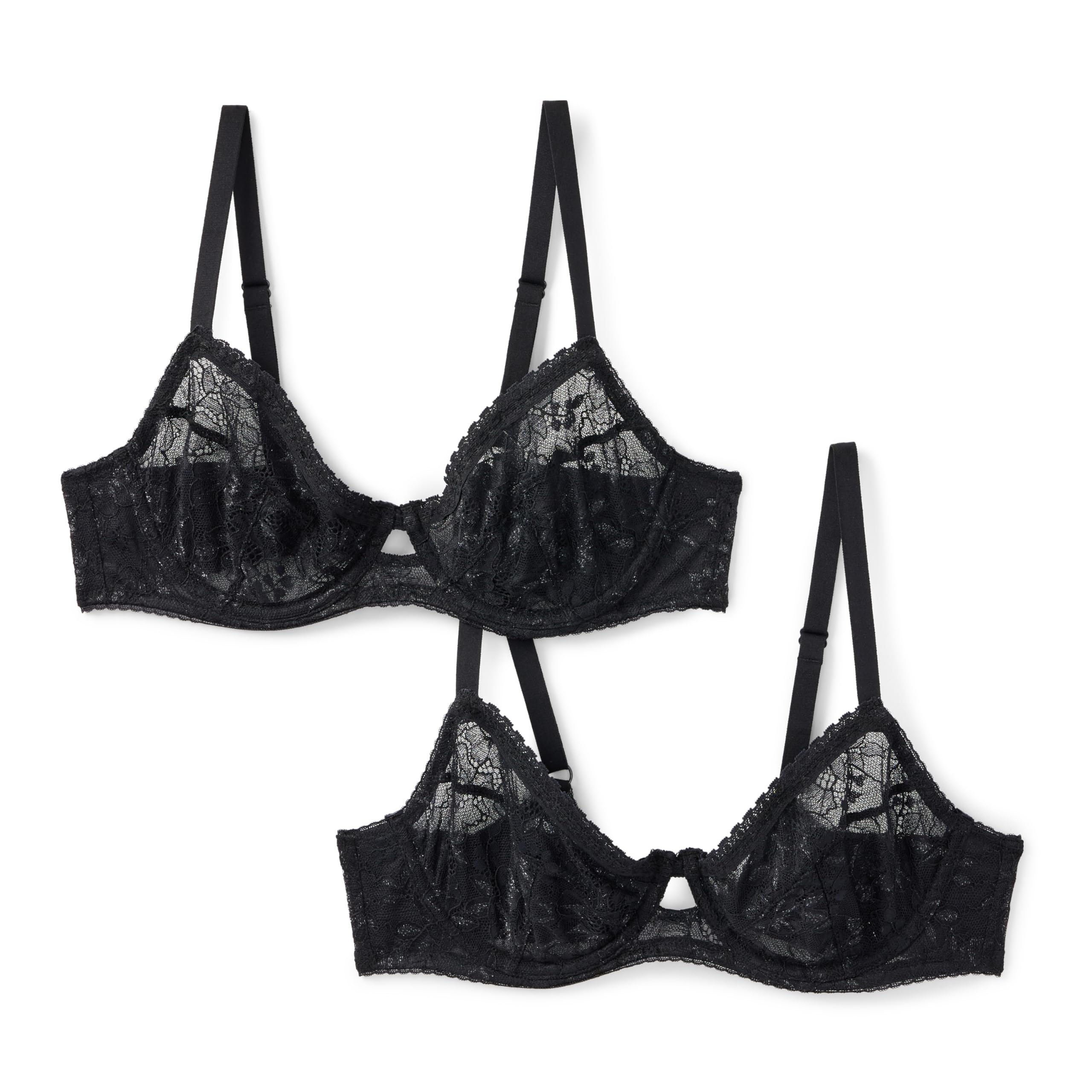 Amazon Essentials Women's Stretch Galloon Lace Wired Bodysuit, Black, 32DD