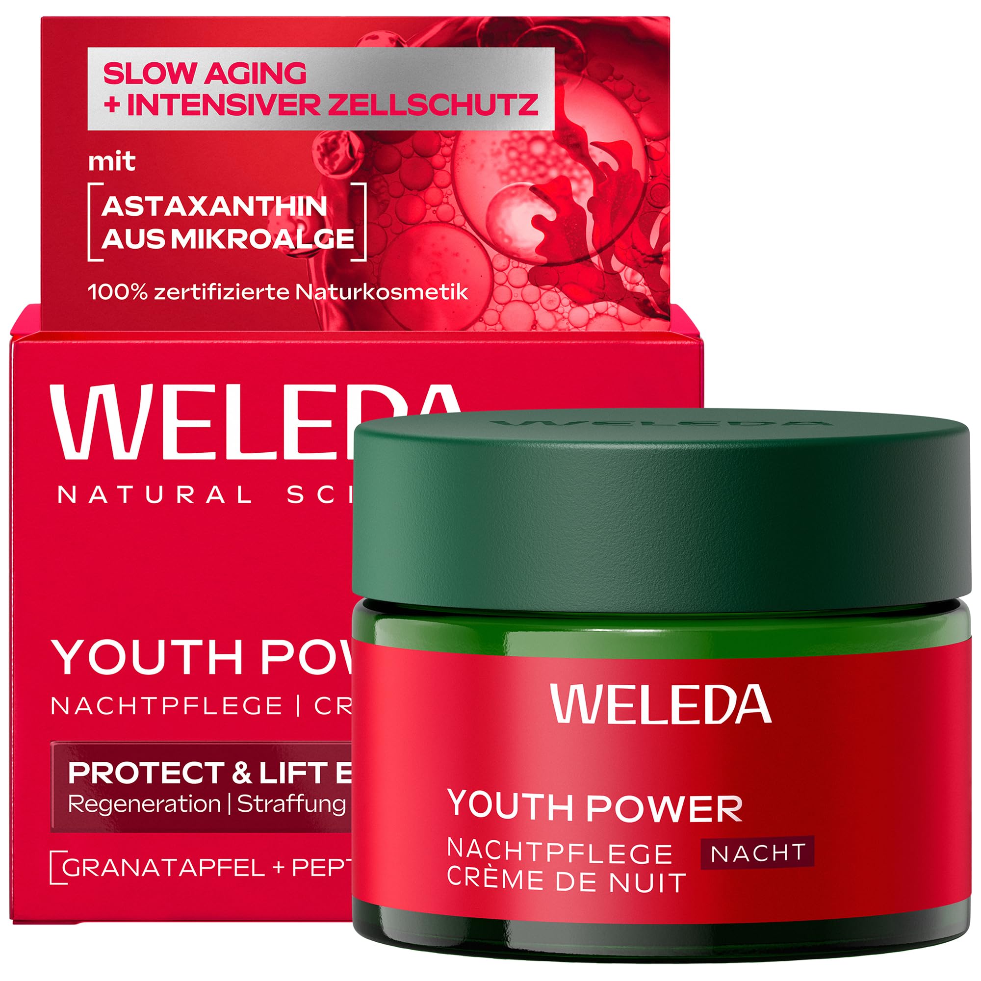 WELEDA Bio Youth Power Nachtpflege Protect & Lift Granatapfel & Astaxanthin | Naturkosmetik Anti Falten Gesichtspflege Nachtcreme mindert Falten, strafft & aktiviert die Zellerneuerung (vegan, 40ml)