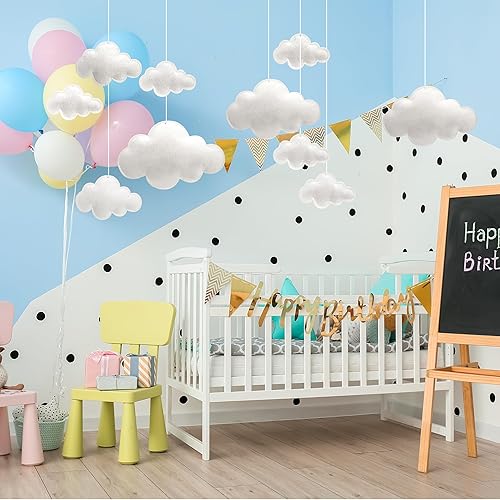 Miniatura 4 de Ayfjovs Decoración de nube blanca de fieltro 3D para techo, escenario de arte, boda, guardería, habitación de niños, fiesta, baby shower, 10 uds