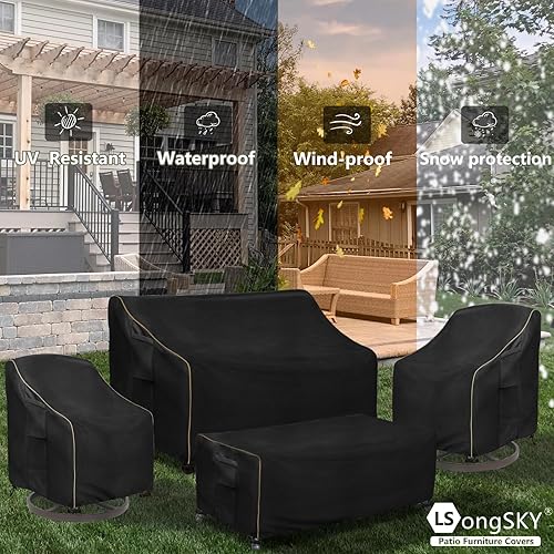 Miniatura 9 de Paquete de 2 fundas para sillas giratorias para exteriores, 100% impermeables, resistentes, (33 pulgadas de ancho x 35 pulgadas de profundidad x