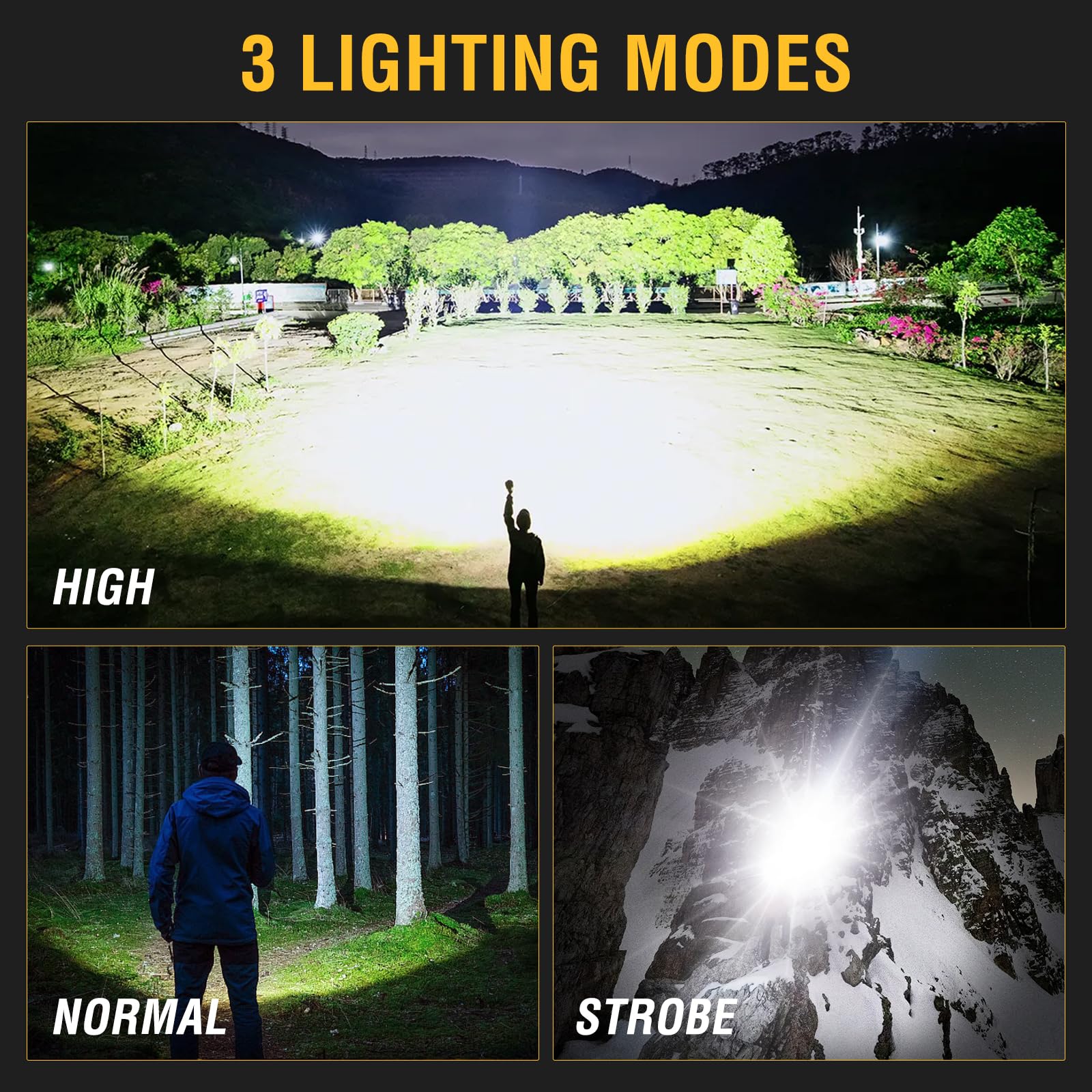 WEEKSUN Torcia LED Ricaricabile USB, 150,000 Lumens Torcia Led Potente Professionale, Torcia LED Potente Professionale, IP67 Impermeabile con 3 Modalità per Campeggio, Escursionismo, Emergenze