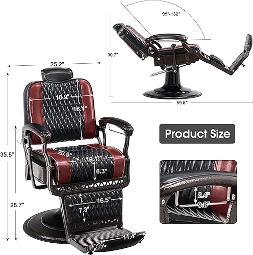 Miniatura 3 de BarberPub Silla de peluquería vintage de metal resistente, bomba hidráulica reclinable multiusos, silla de spa de belleza, equipo de peinado del