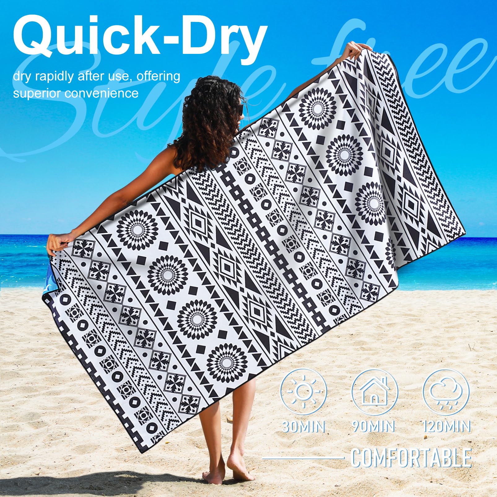 Toalla de playa de microfibra para la piscina, no se pega la arena, secado rápido, superabsorbente. 2