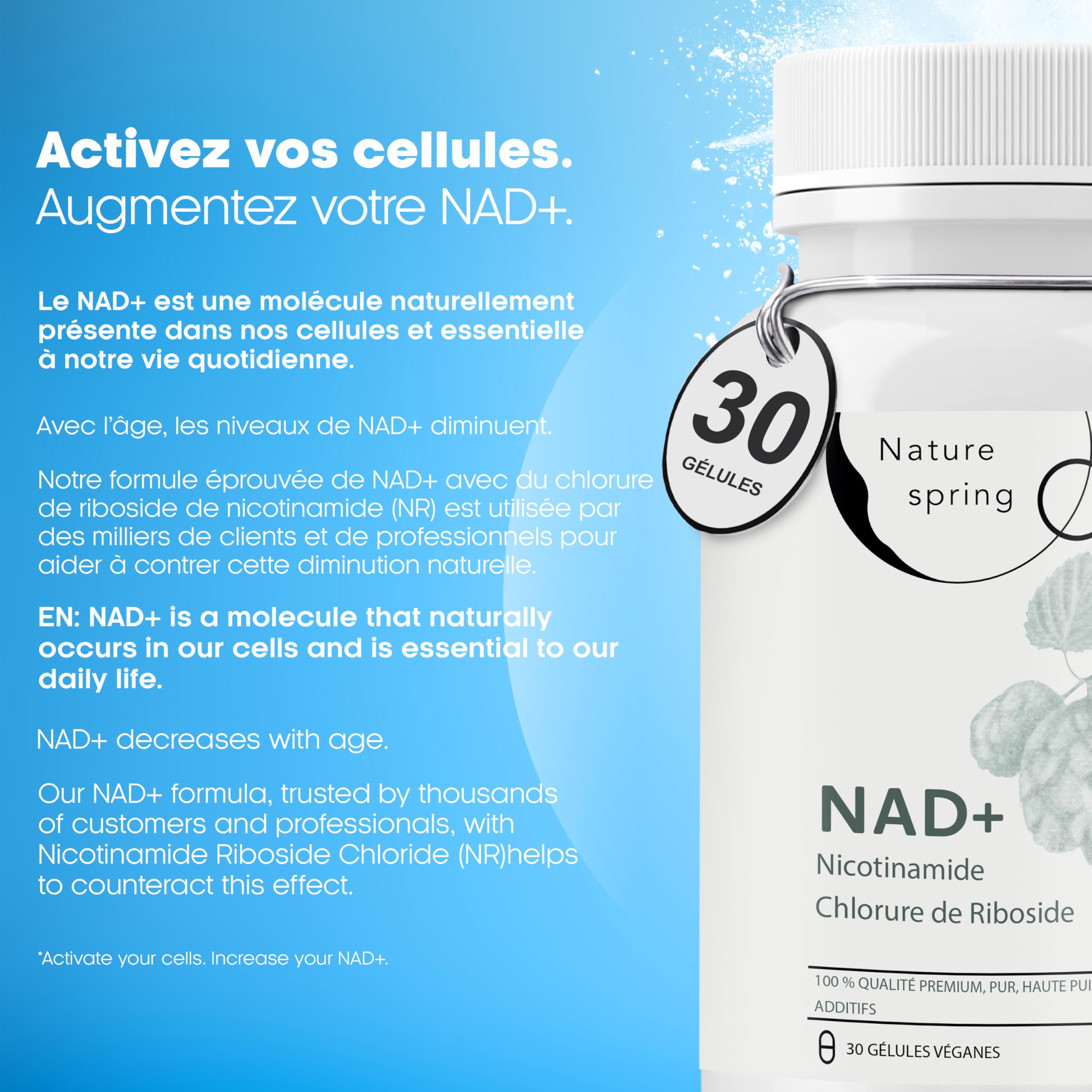 Nicotinamide Riboside NAD+ Capsules 300 mg for firm and young skin - + 1 month treatment - for anti-aging, skin & energy - vegan