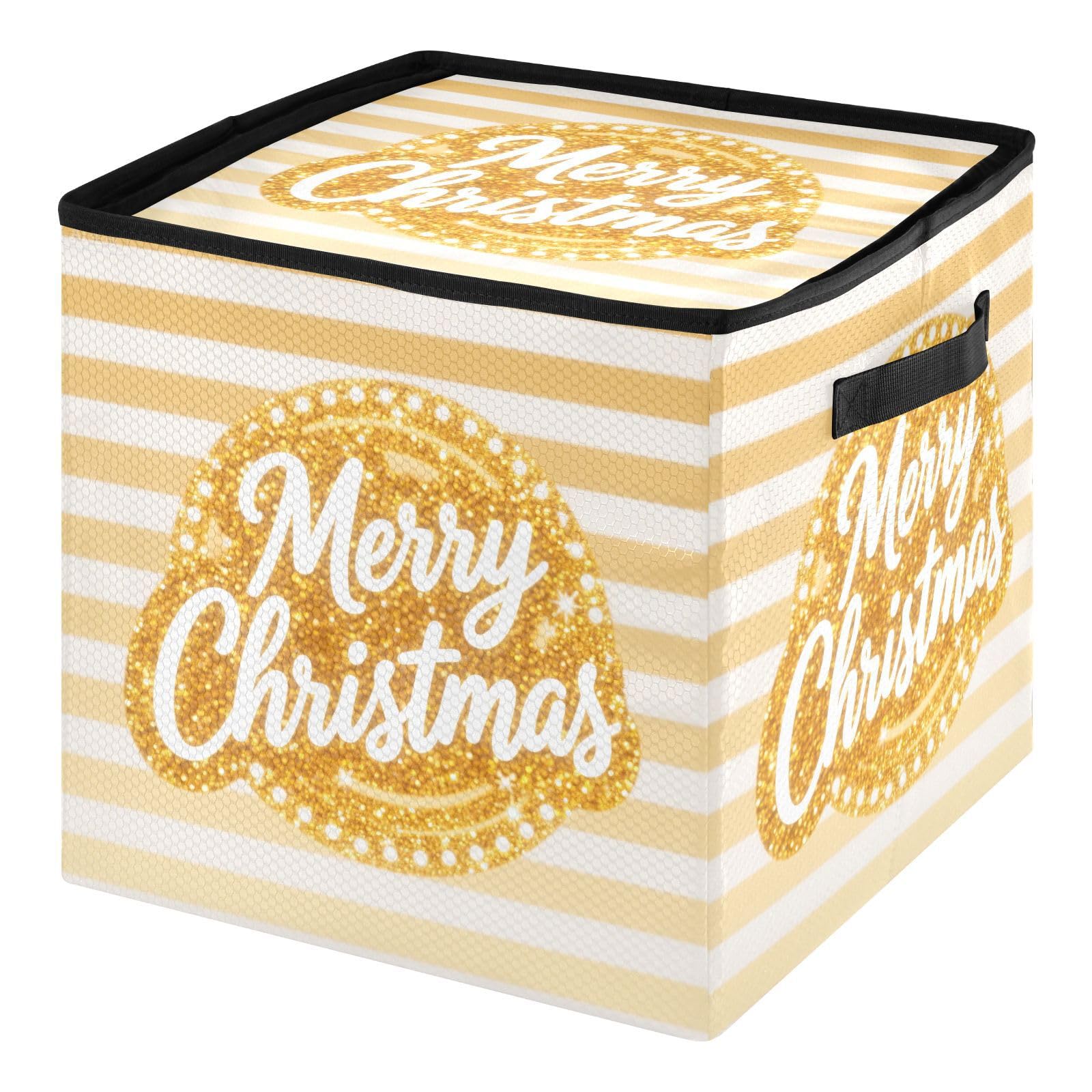 Rangement Noël 64 boules avec couvercle et deux poignées - Boîte grand format dorée
