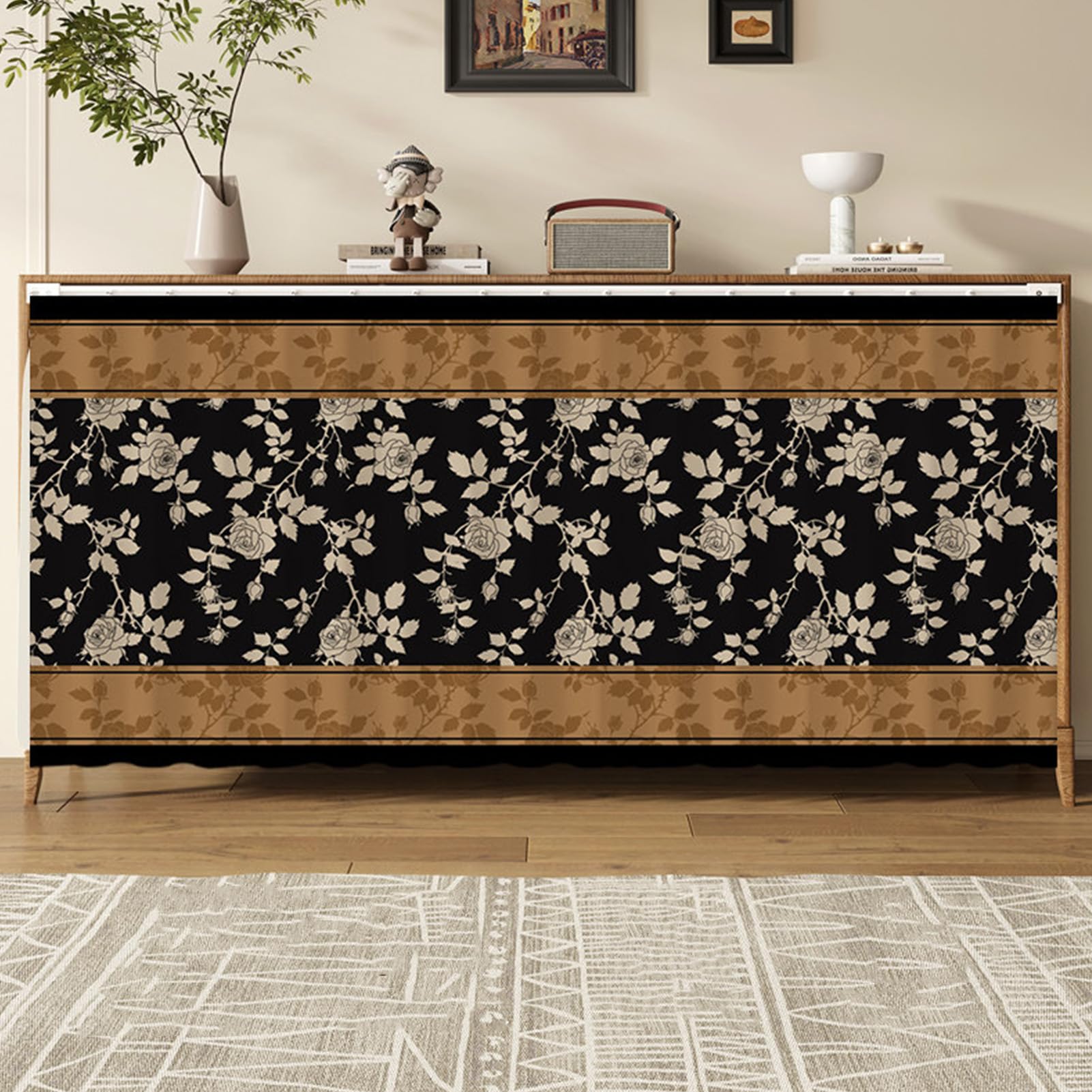 ZZYK Shelf Adhesive Open Closet Curtains,Dust Proof Privacy Kitchen Storage Curtains,under Sink Cabinet Curtain Skirt Hanging Doorway Cover Easy To Install,C,W(50cm) x H(90cm)