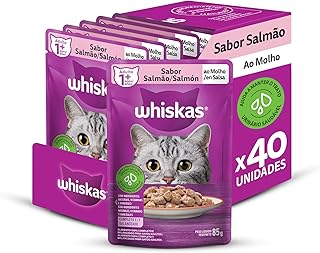 Pack Ração Úmida Whiskas Sachê Salmão ao Molho para Gatos Adultos 85 g - 40 unidades