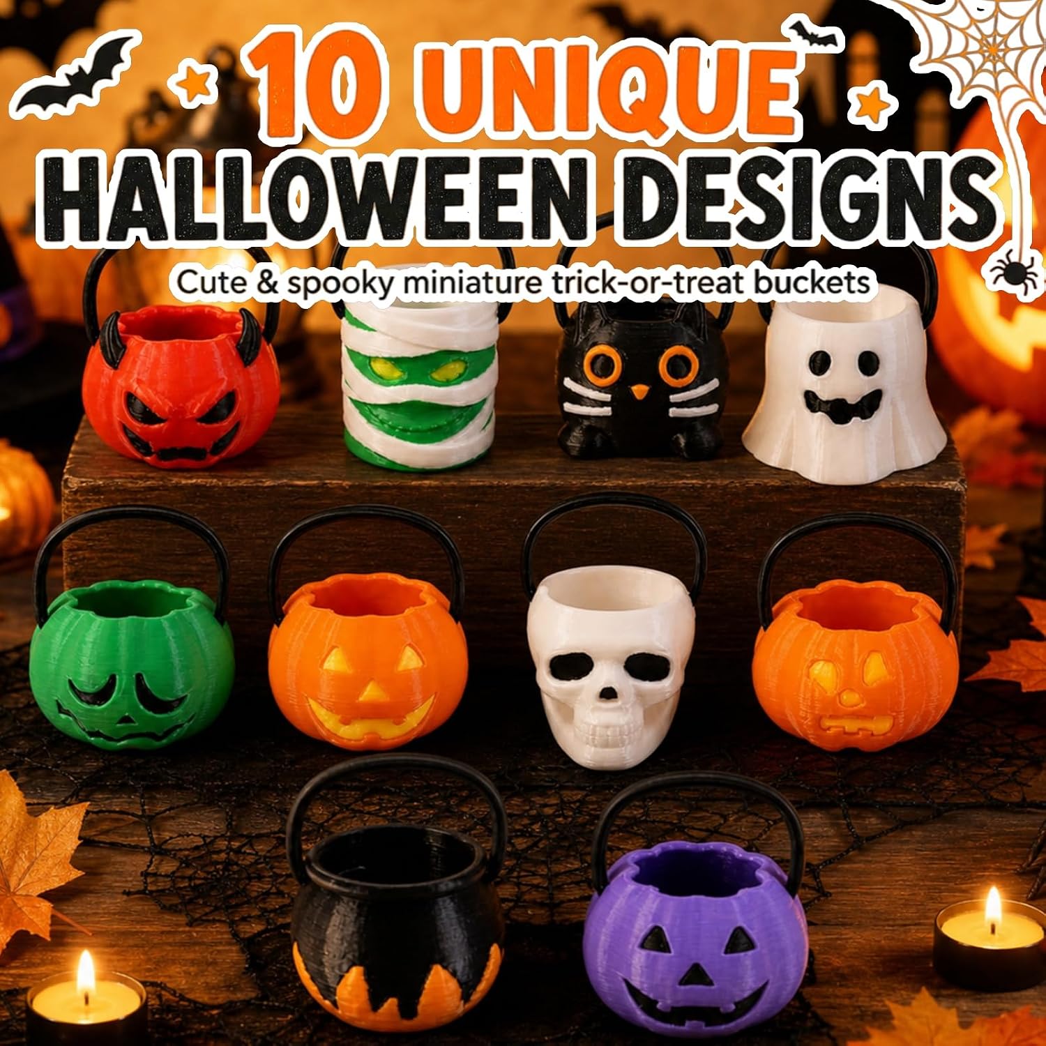 10 Pcs Miniature Halloween Buckets Halloween Miniatures Figurines Baskets image 3