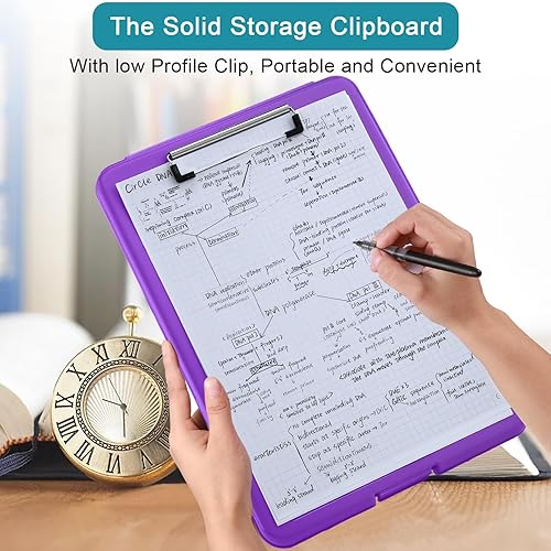 Miniatura 6 de Portapapeles de 10 piezas con almacenamiento de plástico, portapapeles de enfermería, clip plegable con clip de perfil bajo para la escuela de