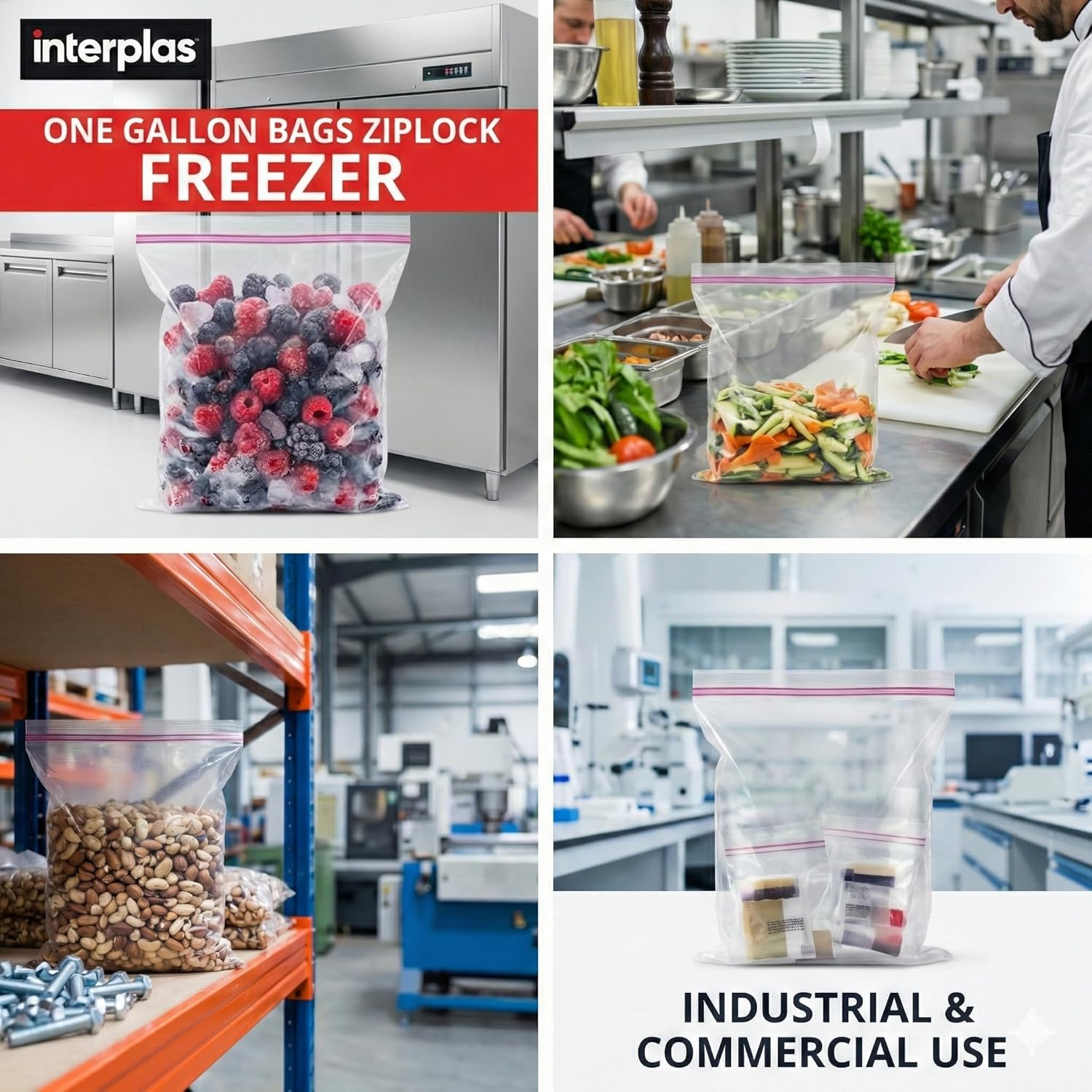 Freezer Bags Gallon size,4 Mil Heavy-Duty Zip Lock Bags for Food Storage, Leak Resistant, 500 Count Bulk –Clear Plastic Reclosable, ideal for Restaurants, Meal Prep, Catering & Industrial Kitchens