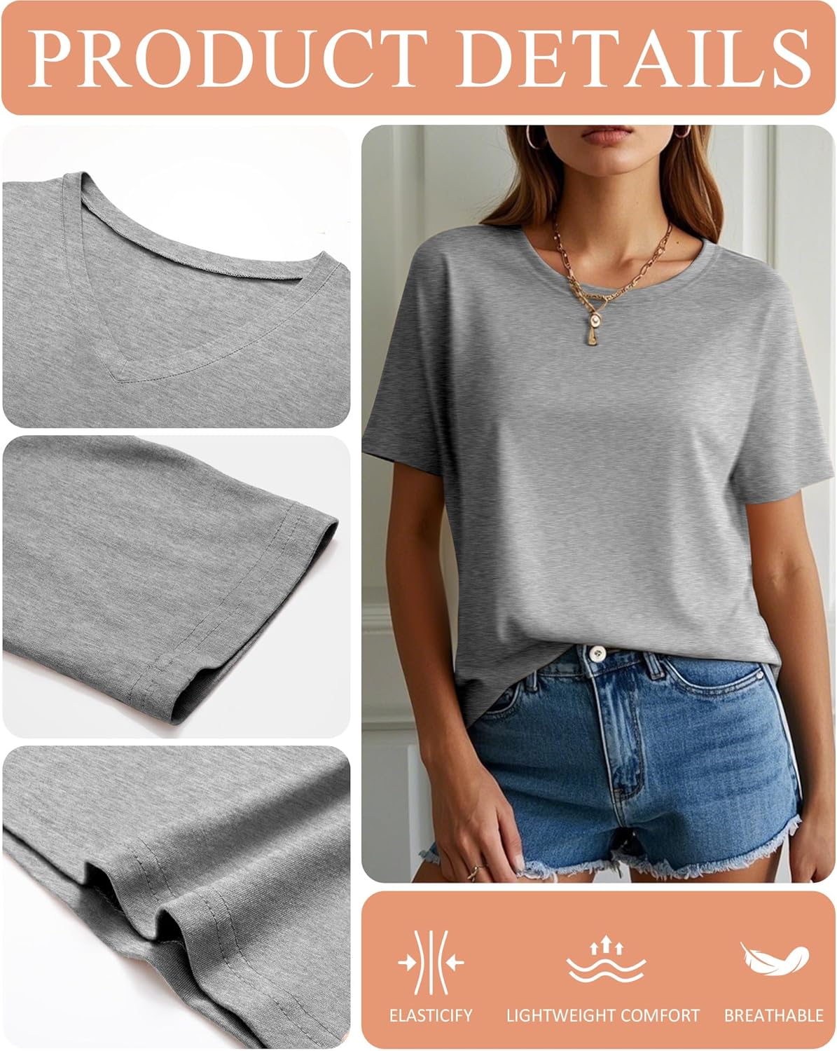 Ficerd Women's 3 Pack T Shirts Summer Casual Trendy Loose Fit Short Sleeve Crew Neck Tops Basics Workout Outfit Tee - Image 5