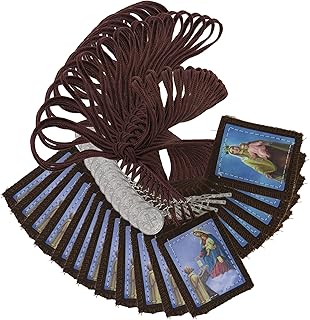 Needzo Bulk Full Color Scapulars Catholic Necklace for Men and Women, Our Lady of Mount Carmel and St Simon Stock Felt Scapular with Saint Benedict Medal and Crucifix Dangle, 24 Inches, 12 Pack