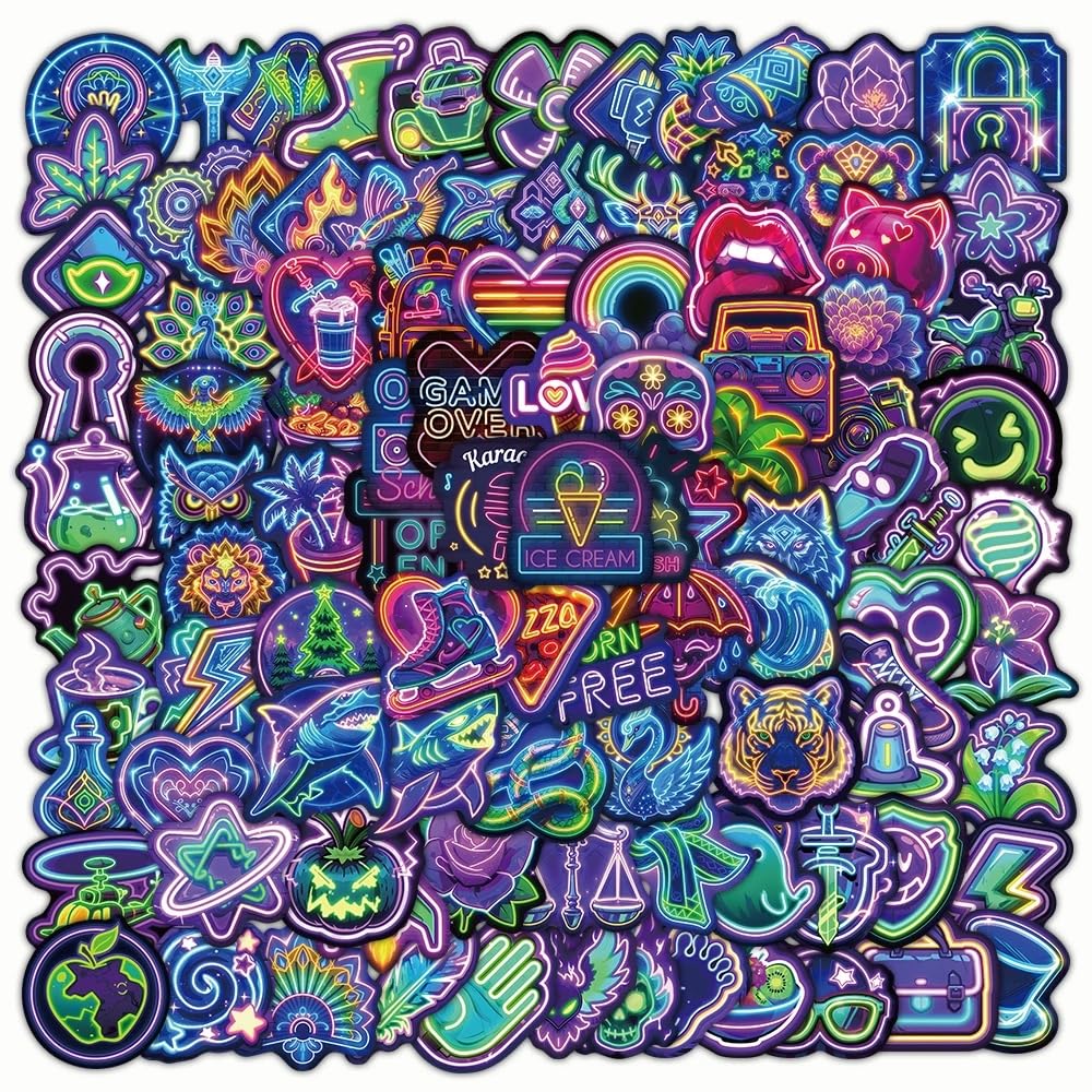Affoto Neon Aufkleber für Laptop(200PCS),Geschenk für Kinder Jugendliche Erwachsene,Neon ästhetisch Wasserdicht Vinyl Stickers für Auto,Motorräder Fahrrad Gepäck Scrapbook,Skateboard Gitarre