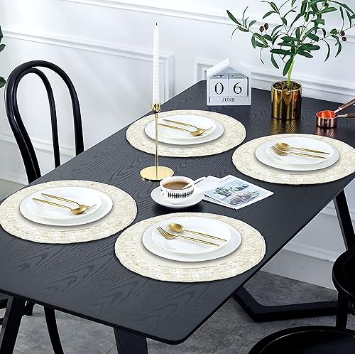 Miniatura 9 de Lightnpro - Cargador individual redondo con cuentas a mano, tapete Seacell decorativo marfil de 13 pulgadas para mesa de comedor, decoración de mesa