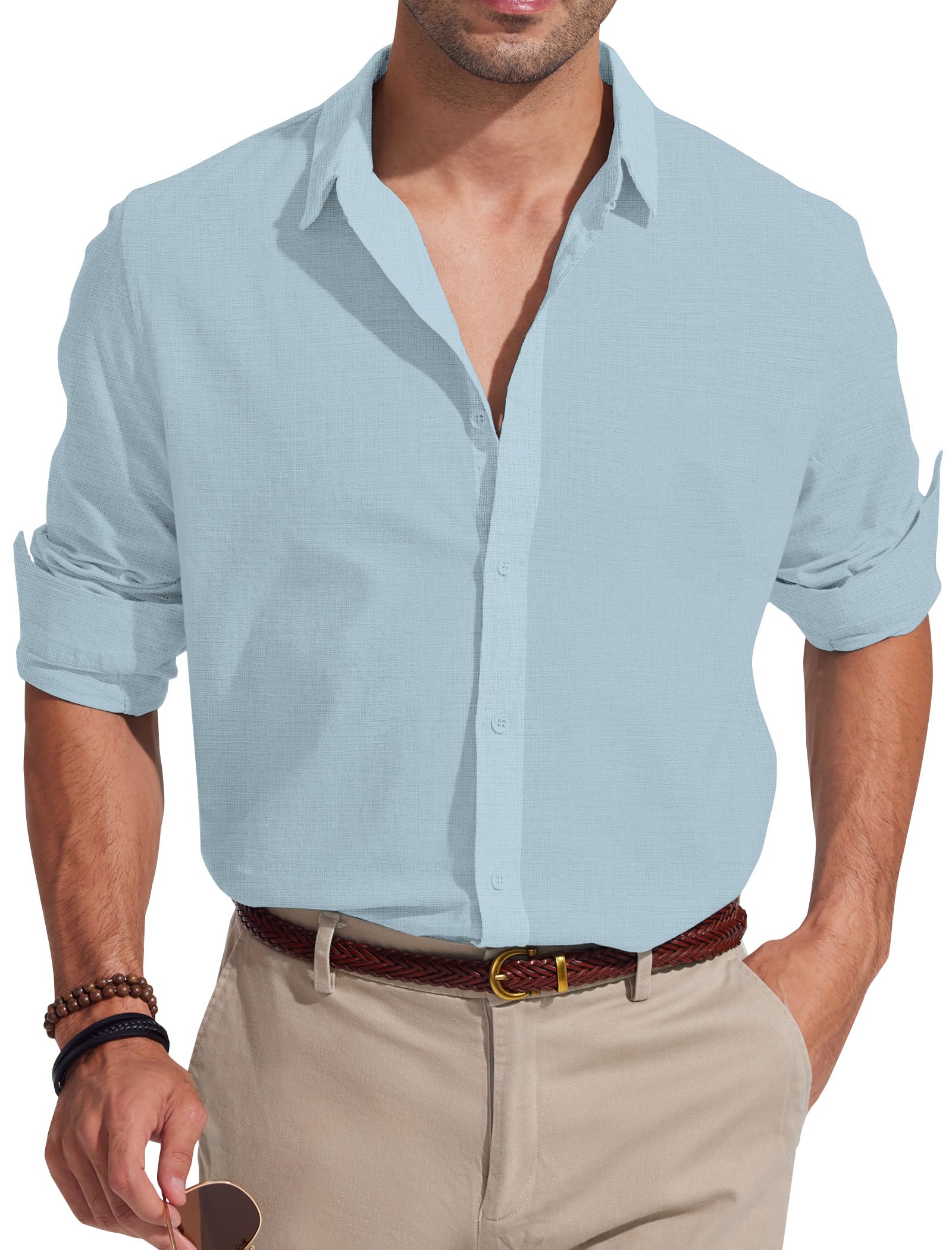 Friptspyg Leinenhemd Herren Hemd Langarm Baumwolle Leinen Hemden Männer Freizeithemden Lässig Strandhemd Regular Fit Sommerhemd