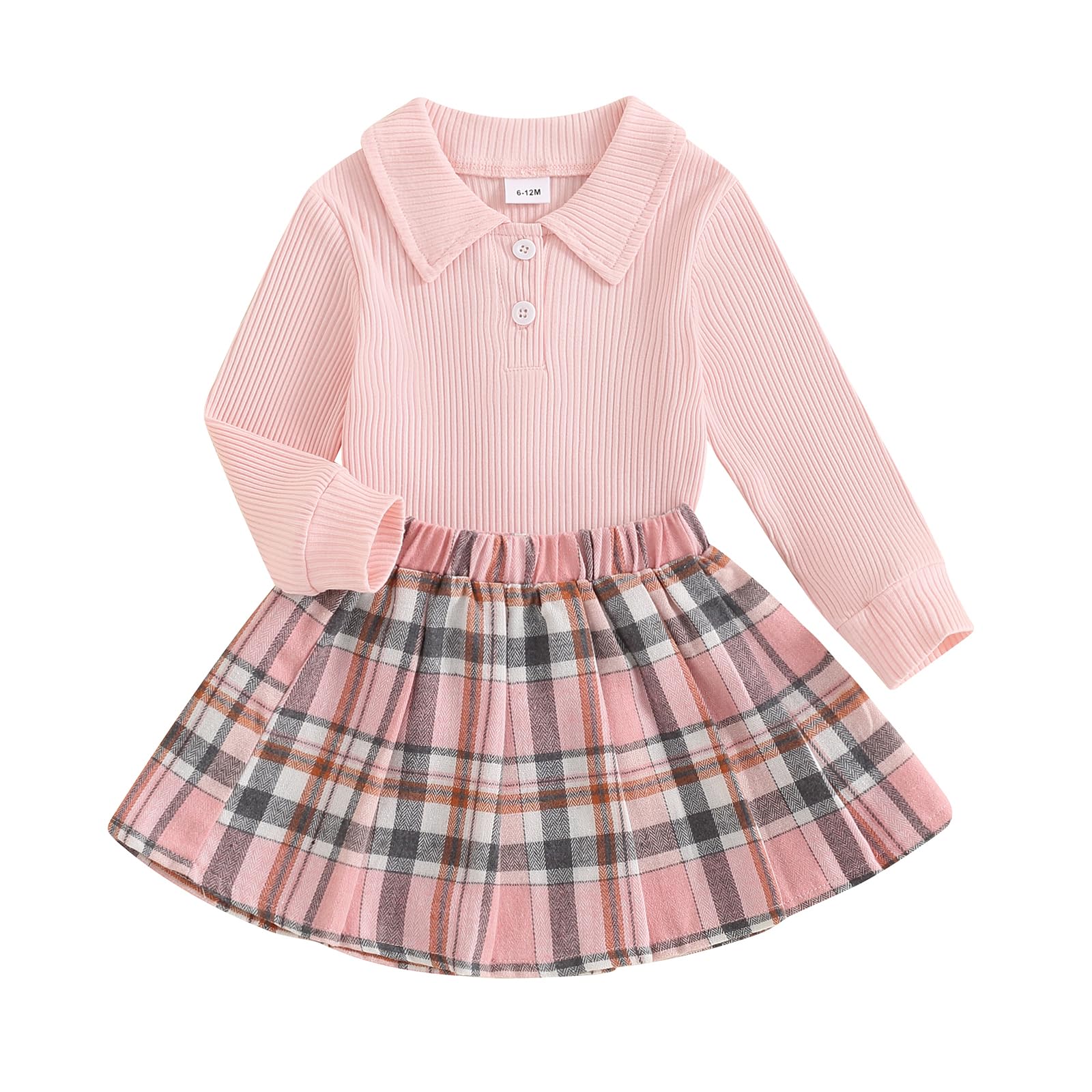 BeQeuewll Fall Winter Toddler Baby Girl Clothes 2Pcs Long Sleeve Ribbed Knit Shirt Plaid Skirt 1T 2T 3T 4T 5T Girls Dress