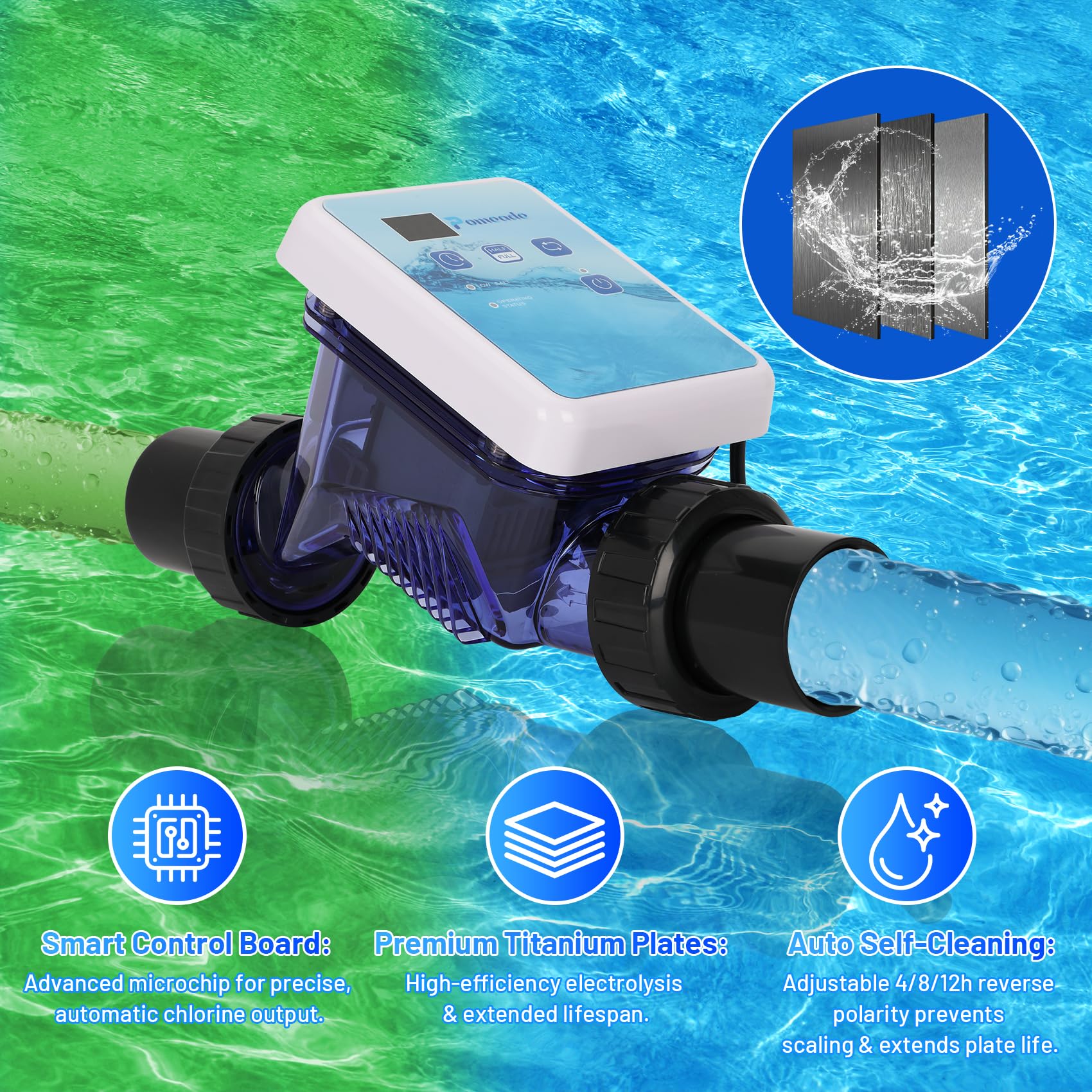 Sistema de cloro de agua salada para piscinas sobre el suelo de hasta 9,000 galones, clorador de sal de celda de titanio de EE. UU., con panel de control LED, 2 años de garantía
