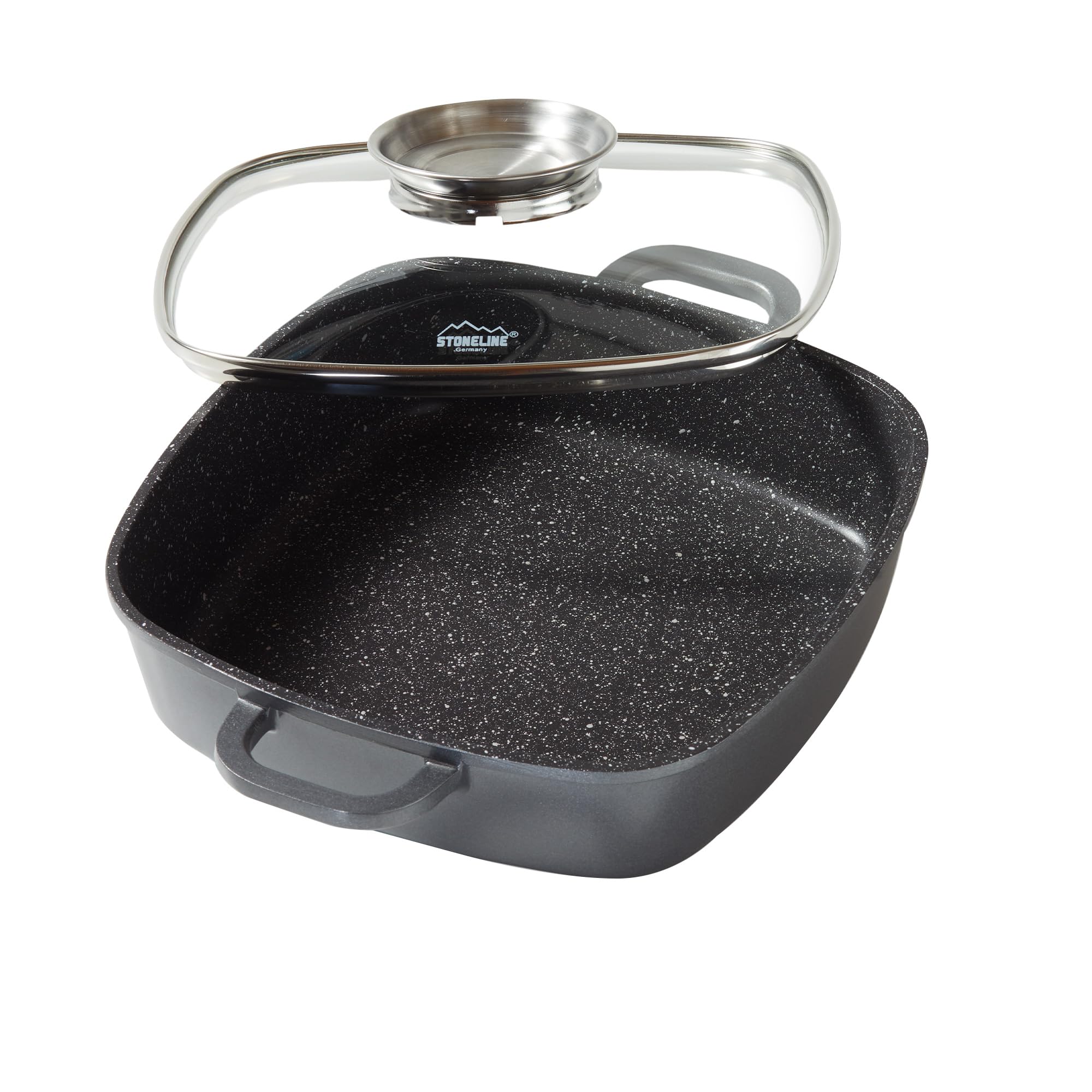 STONELINE Servierpfanne Eckig 24 cm - Induktion mit Deckel, Aroma Funktion, Grau