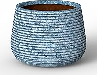 Humid Jade 18.1 Inch Round Concrete Planter Celestial Blue Vein - Durable Handmade Plant Pot with Drainage for Succulents Flowers Trees Indoor Outdoor