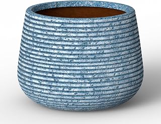 Humid Jade 18.1 Inch Round Concrete Planter Celestial Blue Vein - Durable Handmade Plant Pot with Drainage for Succulents Flowers Trees Indoor Outdoor