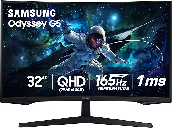 SAMSUNG 32" Odyssey G55C Series QHD 1000R Curved Gaming Monitor, 1ms(MPRT), HDR10, 165Hz, AMD Radeon FreeSync, Eye Care, Glare Free, Sharp Resolution LS32CG550ENXZA