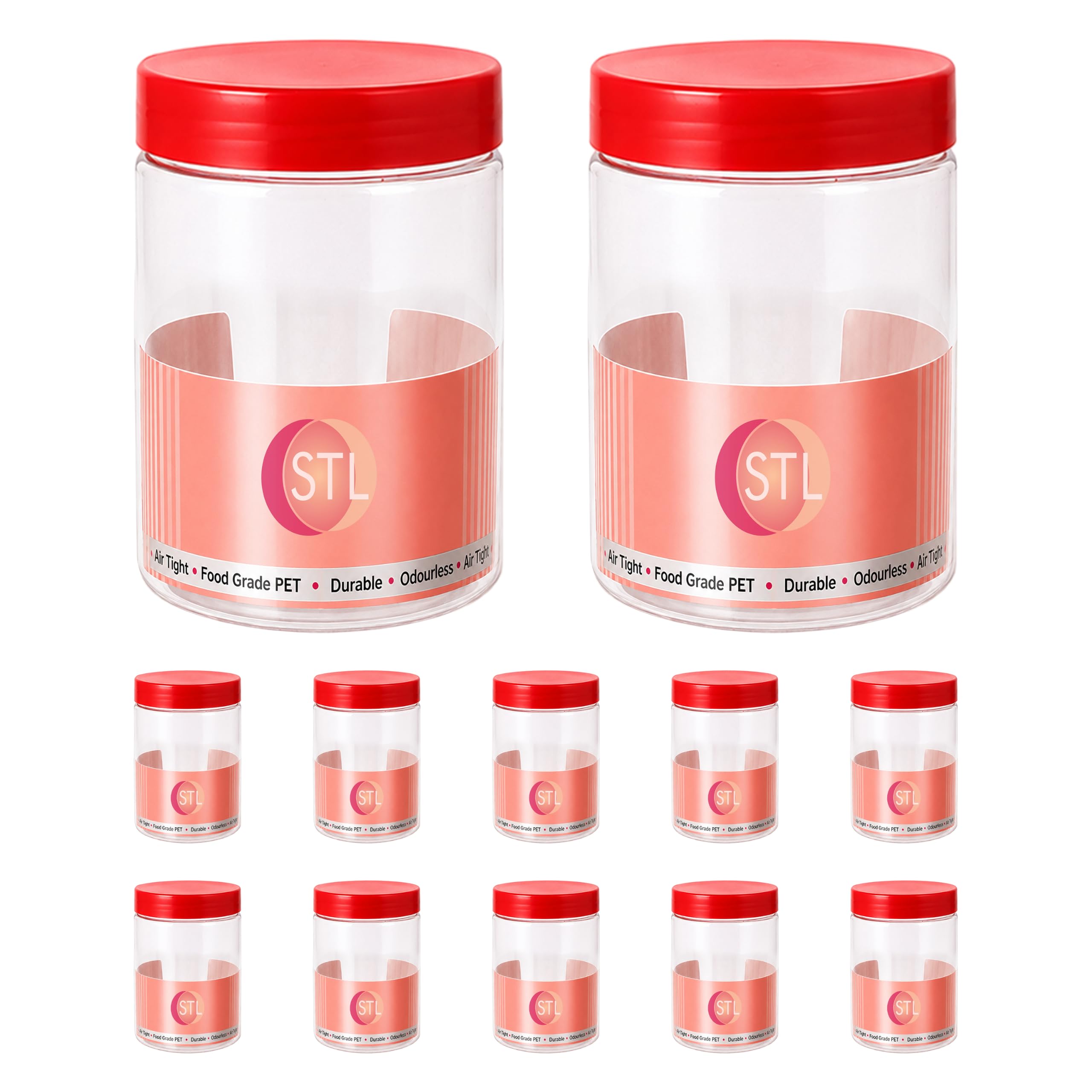 STL 12pcs Plastic Jars with lid 1000ml Plastic jars Turn Lock Lids, BPA Free Clear Food Storage Containers, Refillable Spice Jars, Small Kitchen Storage Pots for Herbs, Crafts, Beads & Dry Food