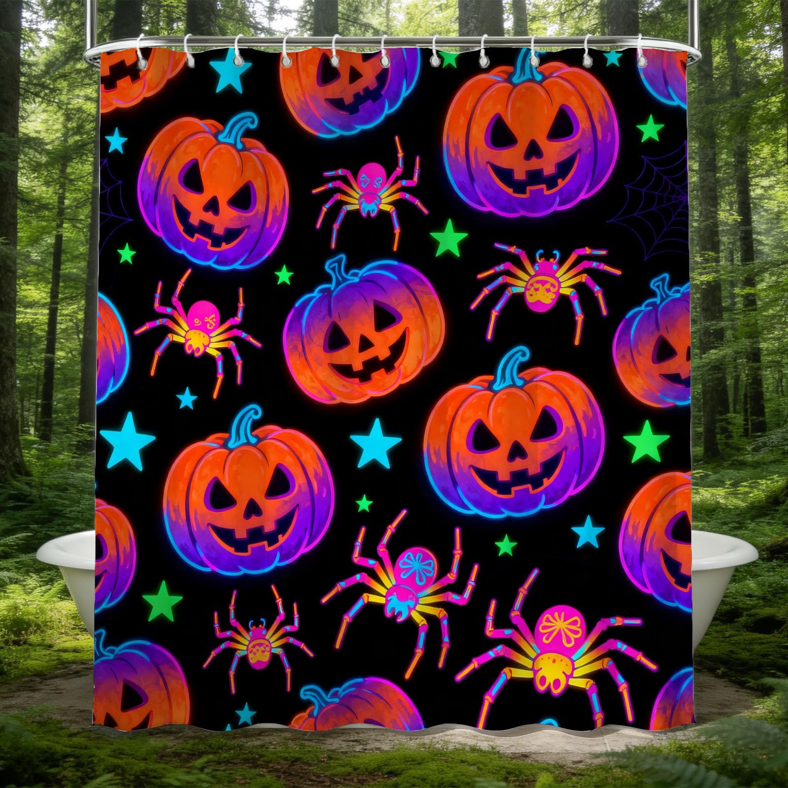 Hongduo 3D Cartoon Pumpkin Shower Curtain for Stalls Bathtubs Pumpkin Bathroom Decor Shower Curtain Set Polyester Fabric Waterproof 180x180cm/71X71 Inch with Hooks