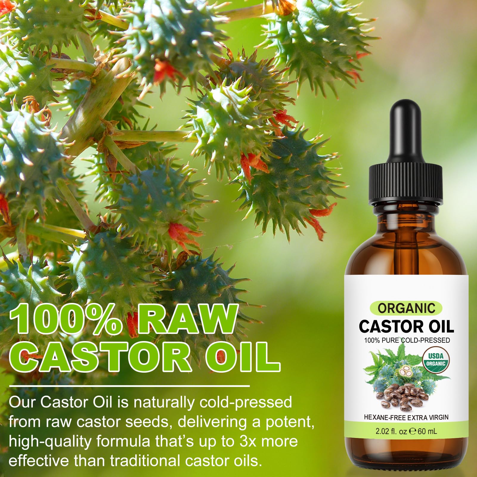 Organic Castor Oil 60ml, 100% Natural and Pure Castor Oil, Stimulate Hair Growth, Lighten Fine Lines and Firm the Skin - Image 4