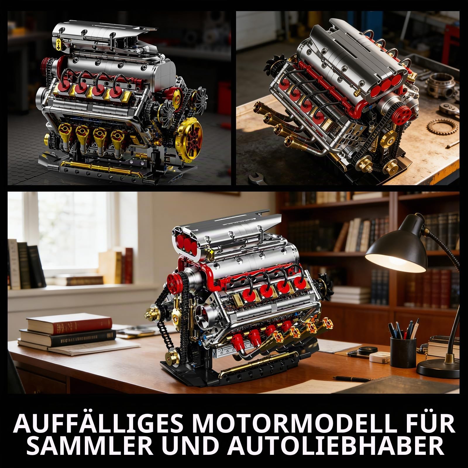 Technik V8 Motor Bausatz Bausteine Klemmbausteine, Ideas V8 Eigene Modellbausatz Set für Erwachsene, Kompatibel mit Lego, STEM Spielzeug Geschenk für Auto Fans und Jungen ab 14 Jahren (1176 Teile)