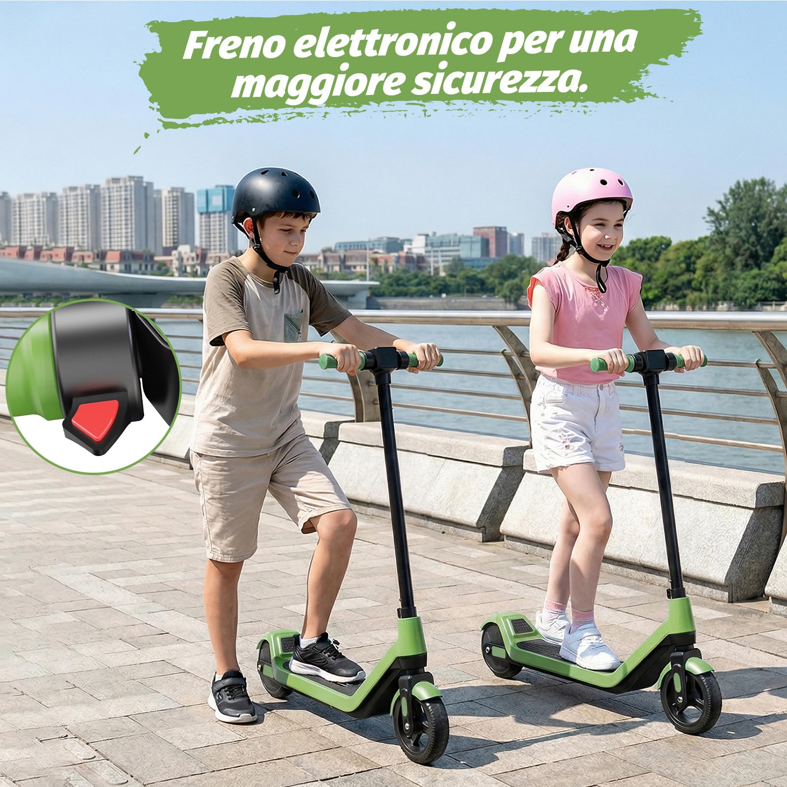 TODIMART T1 Monopattino Elettrico Bambini 6-12 Anni, 3 Velocità 6/10/16 KM/H, Freno Elettronico, Display a LED, Luci LED Colorate, E Scooter per Bambini e Bambine