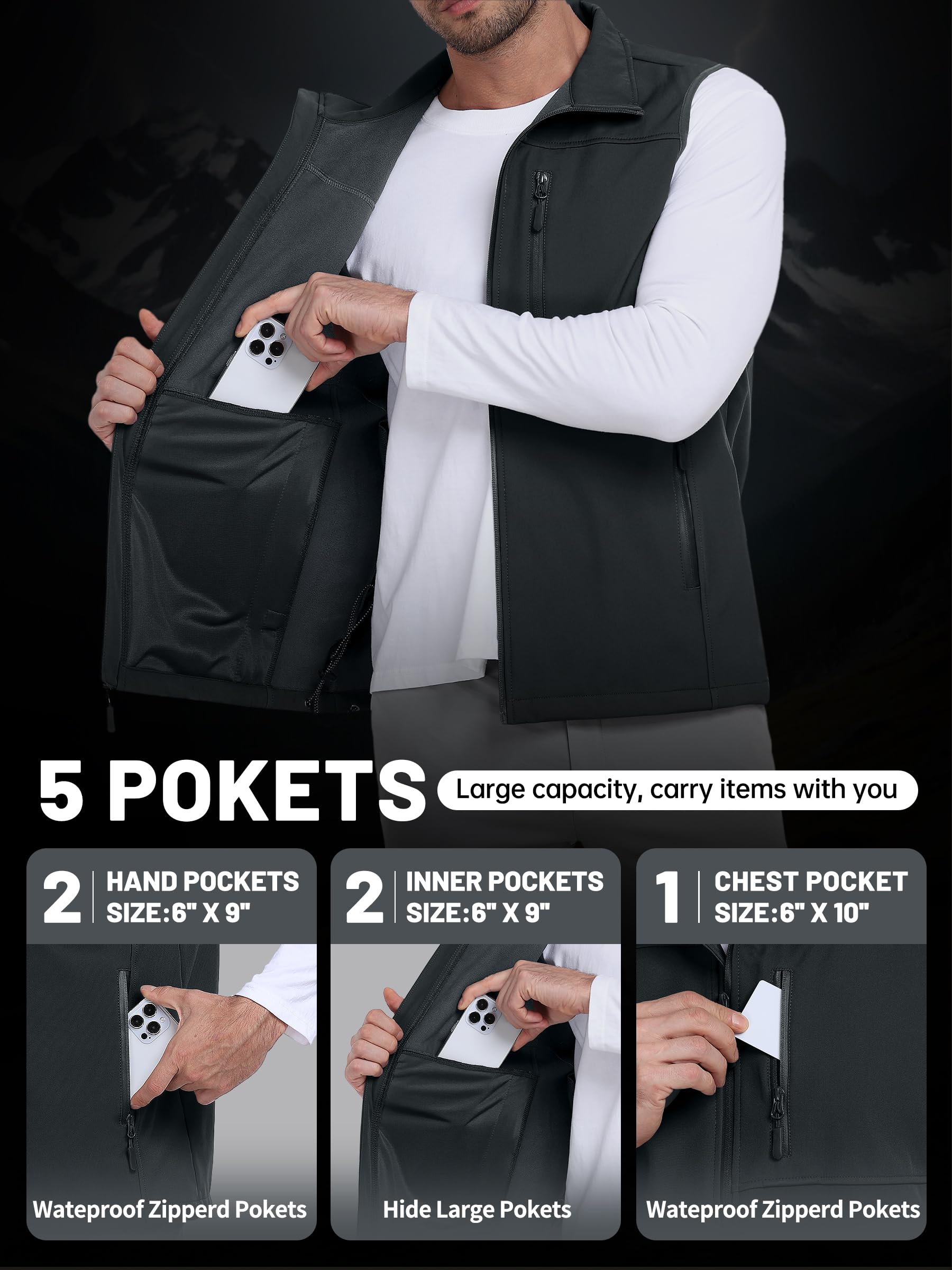 Gilet da golf da uomo, impermeabile, foderato in pile, giacca softshell antivento, senza maniche, leggera