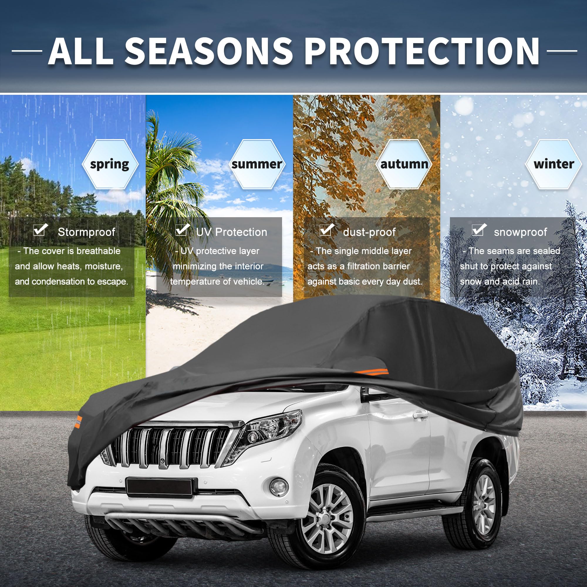 X AUTOHAUX Car Cover Outdoor Waterproof Sun Rain Snow Hail Protection with Left Side Door Zipper Aluminum Film — view 2