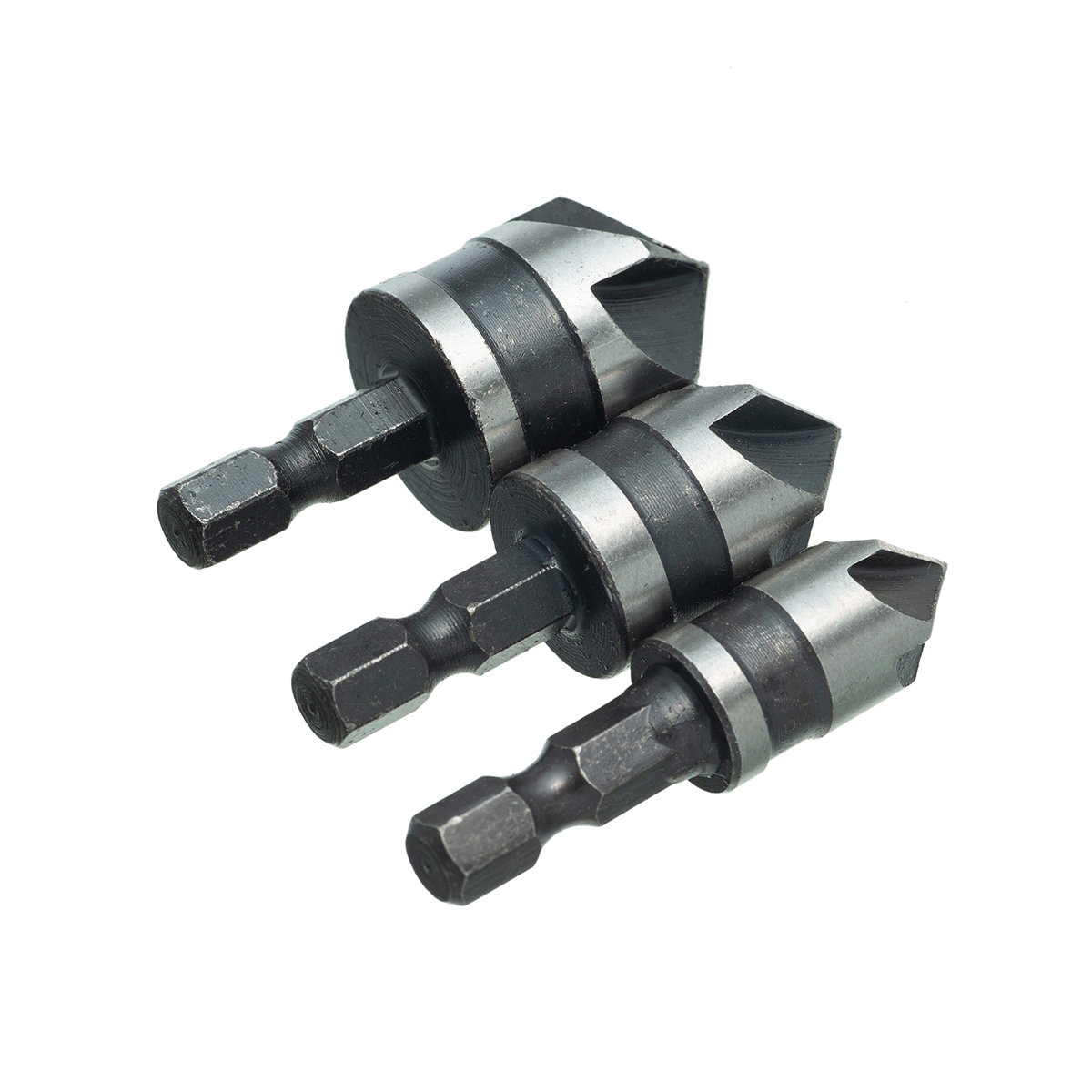 3pcs 1/4 Hex HCS Fraise à Chanfreiner 5 Flûte Foret Embouts pour phanfreiner Évier à Fraise Conique 12mm/16mm/19mm Pour Bois Métal - Bricolage 3pcs 1/4 Hex HCS Fraise à Chanfreiner 5 Flûte Foret Embouts pour phanfreiner Évier à Fraise Conique 12mm/16mm/19mm Pour Bois Métal - Bricolage