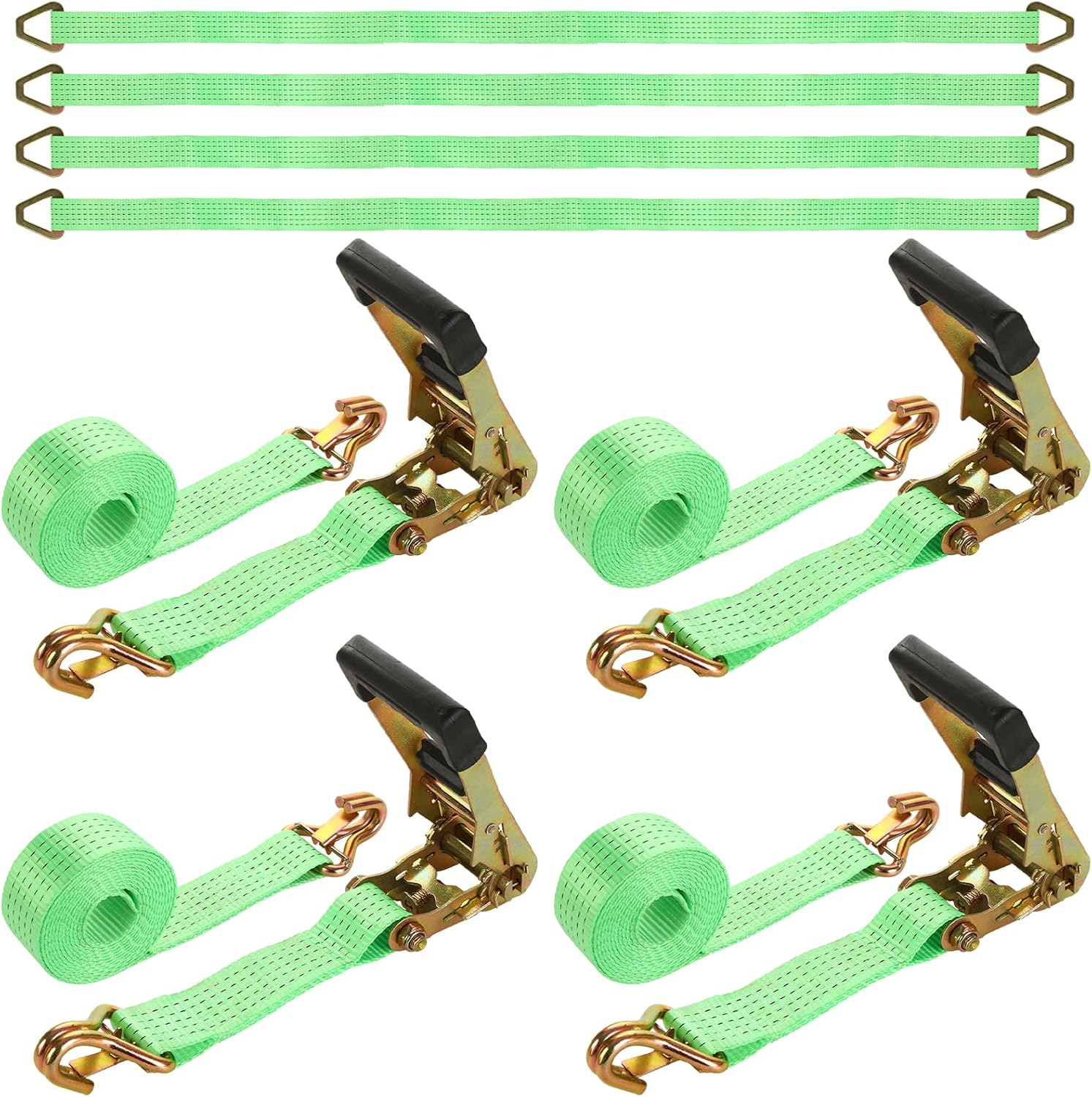 4 Pack Car Tie Down Straps for Trailers Kit, 2 Inch Ratchet Straps with Snap Hooks Heavy Duty 8ft, 11000 LBS Break Strength, 36 Inch Axle Straps for Car, Truck, UTV