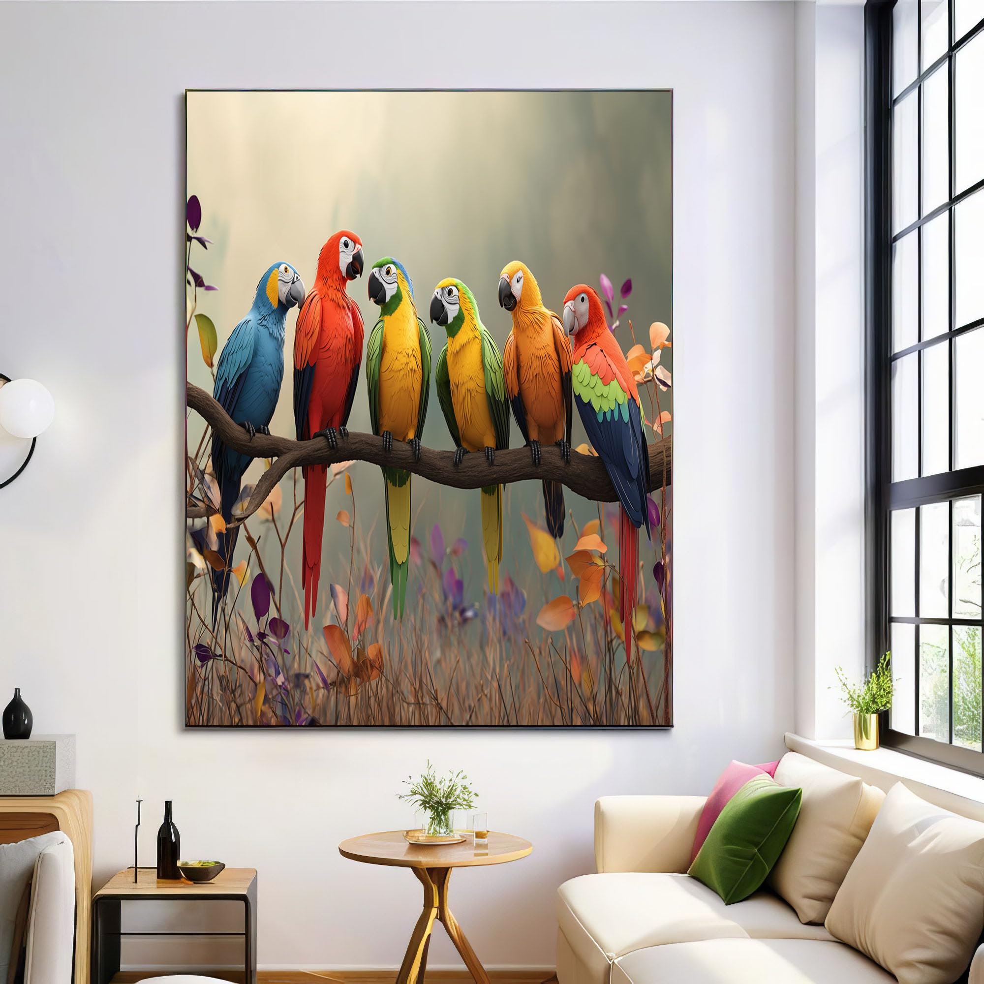 Lienzos decorativos pared con patrón de loro en gran formato 60x80 cm para dormitorios 8