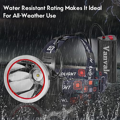 Miniatura 10 de Vanvale Faro LED recargable de alta potencia, luz principal impermeable IPX4 con cargador, lámpara de caza súper larga duración para correr, pescar,
