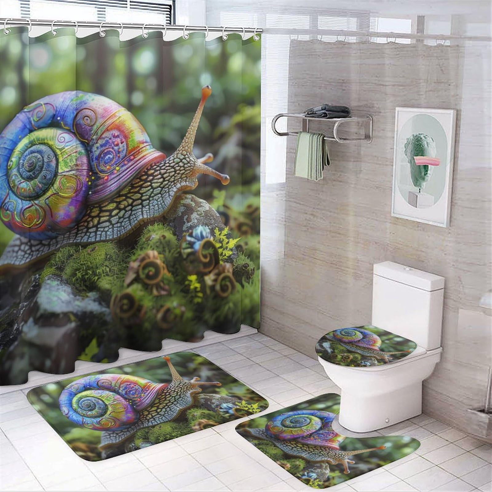 Amazon.com: HDESDIS 4Pcs Abstract Snail Animal Shower Curtain Set