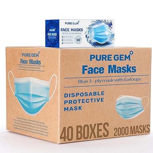 Máscara facial azul desechable de alta calidad, suave para la piel, paquete de máscaras faciales de 3 capas con cintas elásticas para las orejas