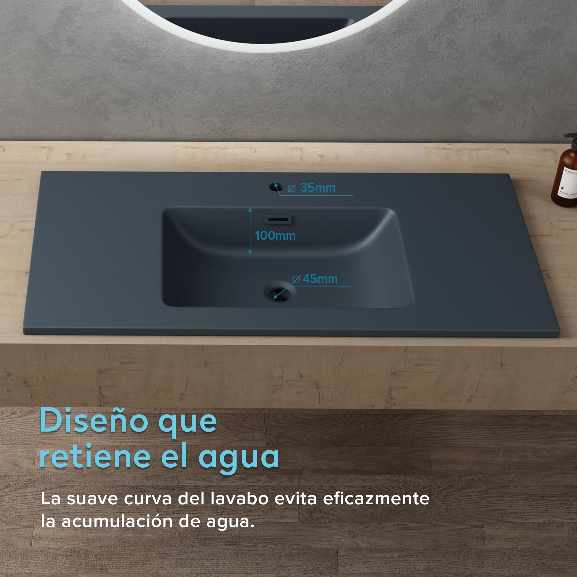 doporro Lavabo Empotrado Antracita Mate Baño 80x48x14 cm Lavamanos Rectangular de Mármol Fundido Colossum02