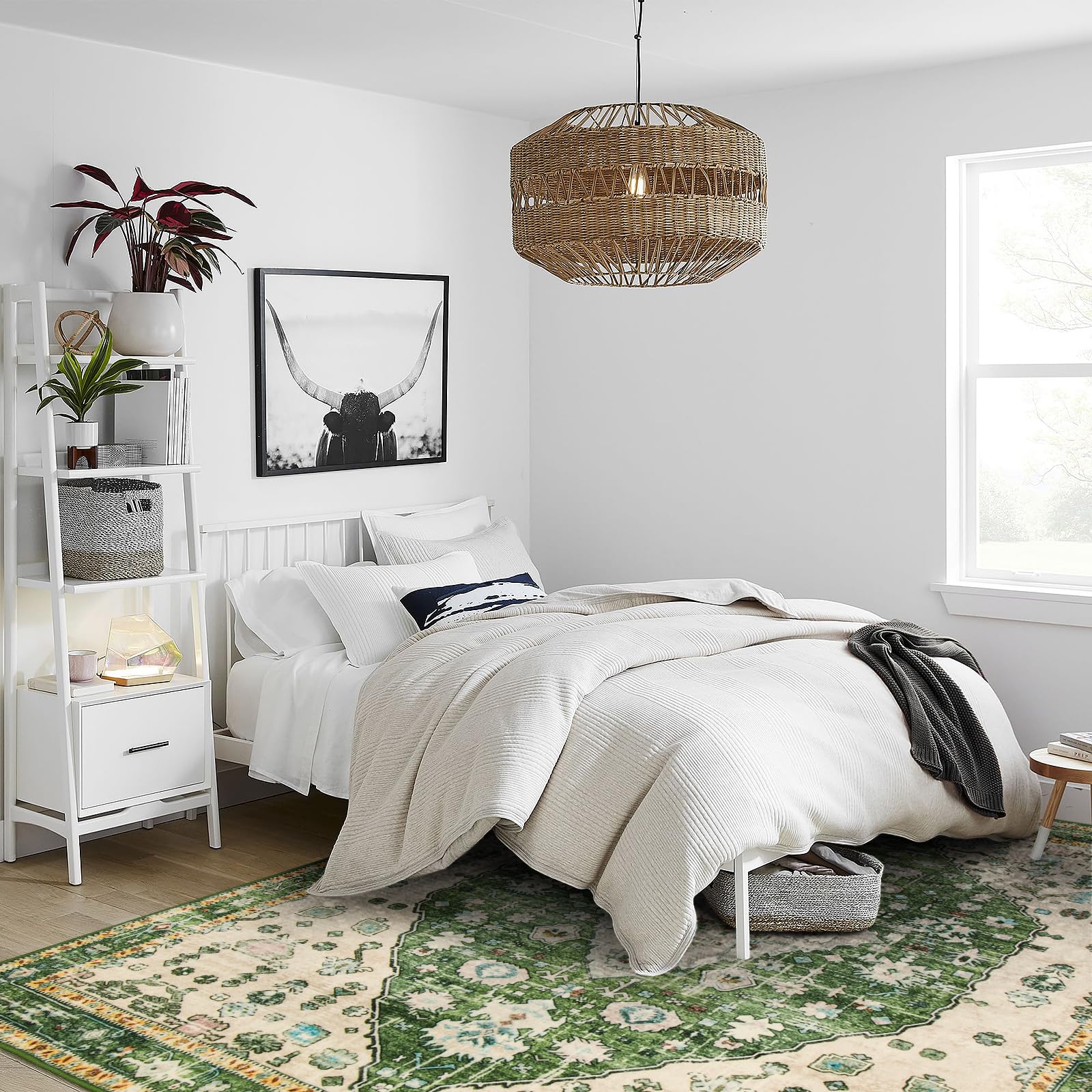 Lahome Washable Rugs 8x10 Pink Rugs for Bedroom Girls, Boho Tribal Nursery Living Room Area Rug, Vintage Large Soft Non Slip Indoor Carpet for Dorm Classroom Kids Room (8x10ft,Pink): 8' x 8' (Square) Green