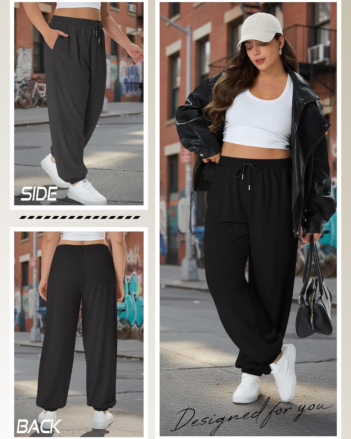 2 Pack Women's Plus Size Joggers, Drawstring Loose Baggy Sweatpants Cozy Athletic Casual Yoga Pants with Pockets - Image 5